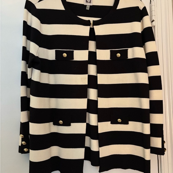 Anne Klein Bold Striped Cardigan with Gold Accents - Picture 1 of 8